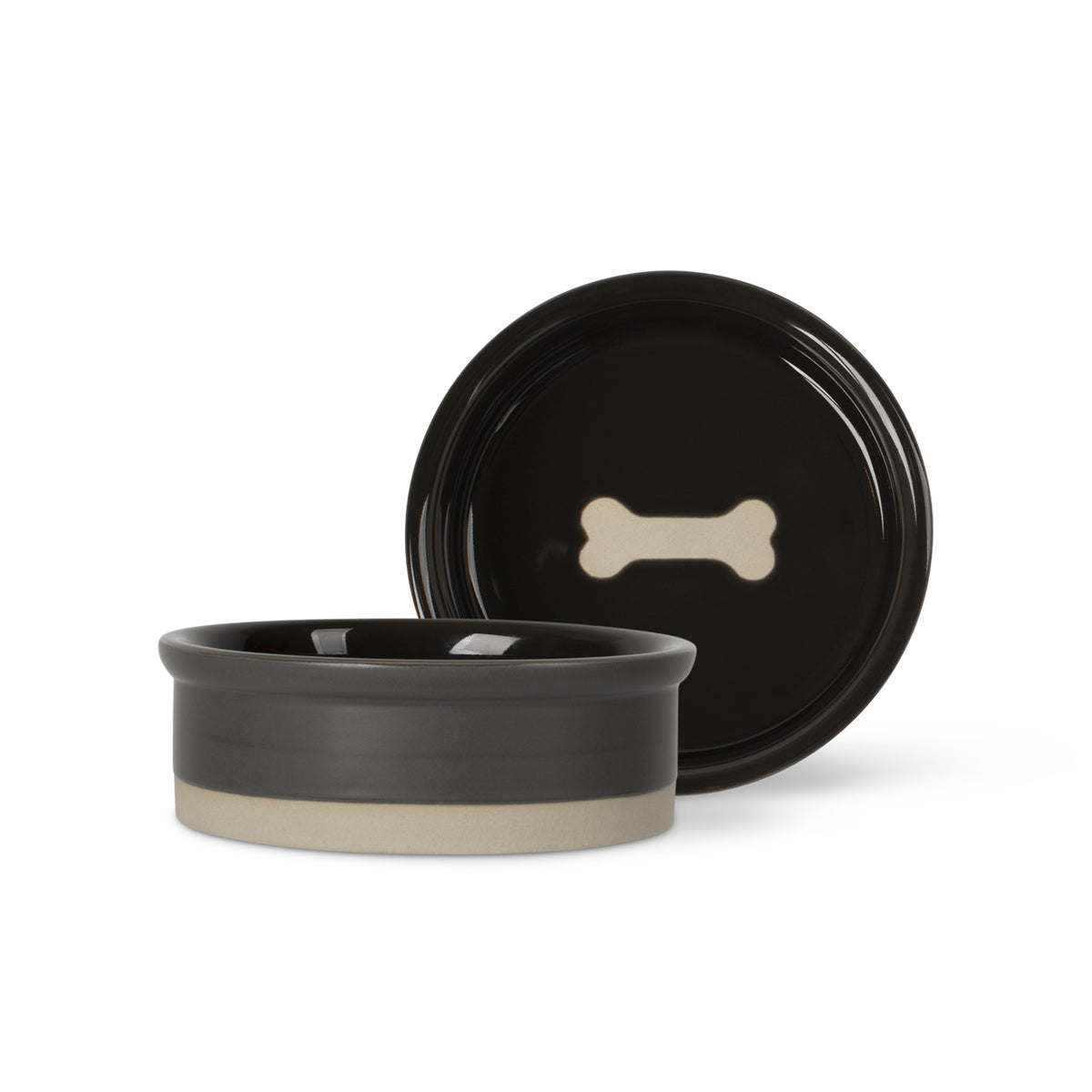 Bone Charcoal Small Stoneware Dog Bowl