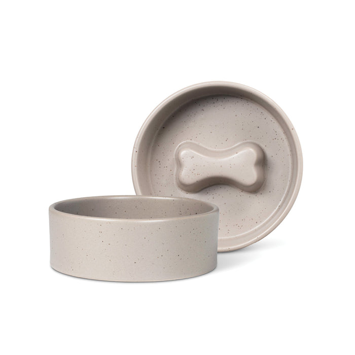 Speckled Bone Taupe Slow Feeder Dog Bowl