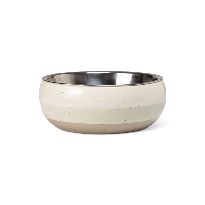Small Speckled Stripe Ivory Feeder With Bowl