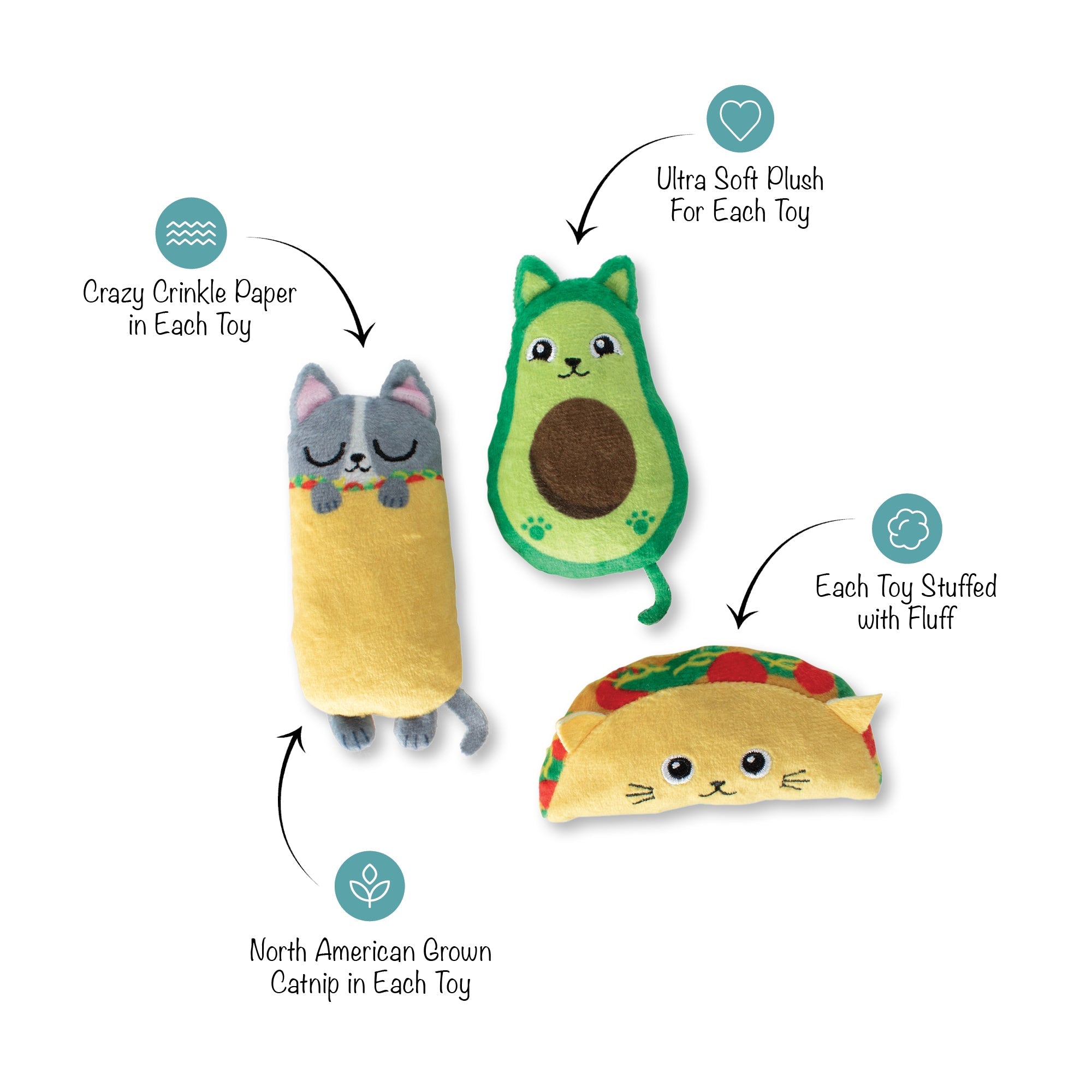Kitty Cravings 3pc Mini Plush Cat Toy Set