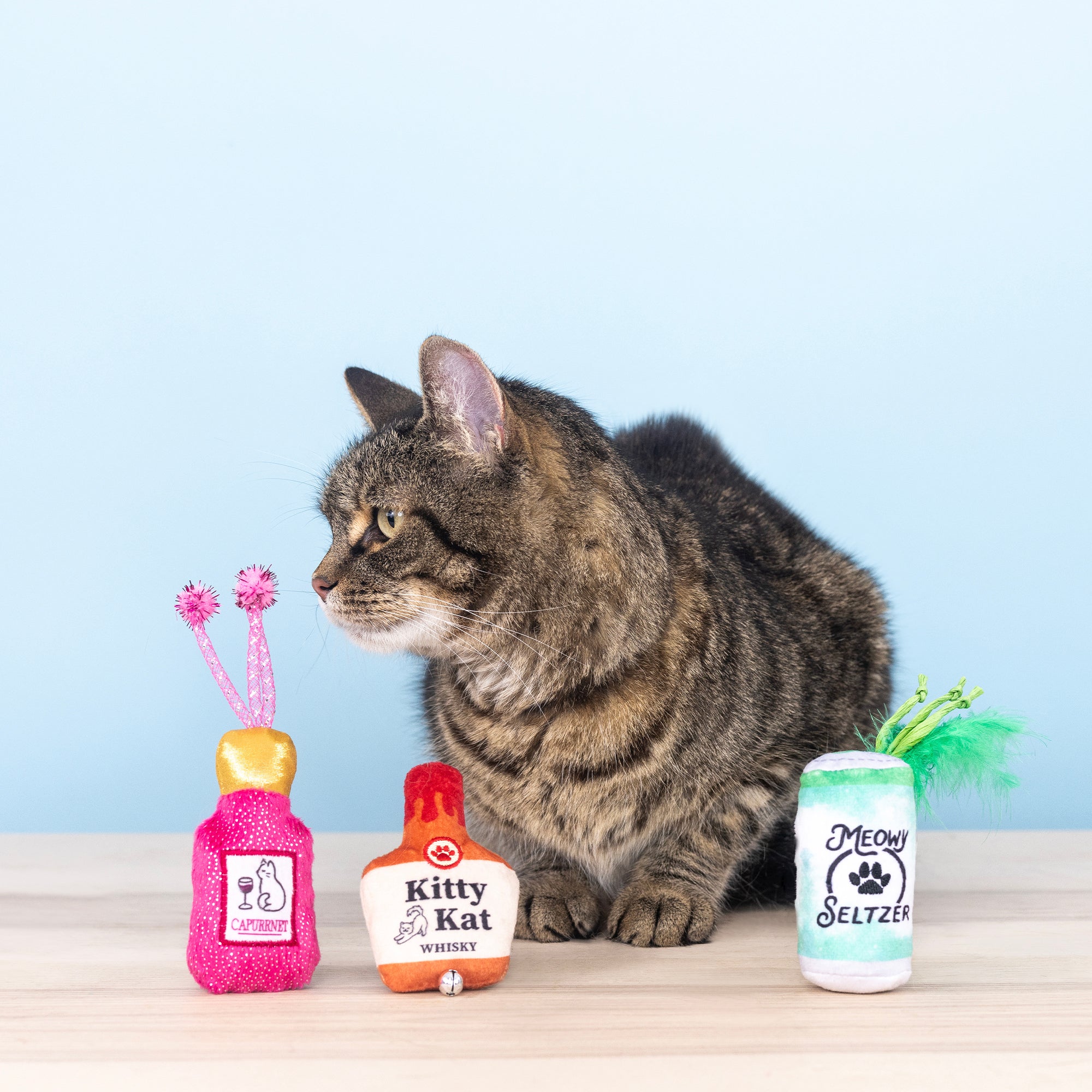 Kitten My Drink On 3pc Mini Plush Cat Toy Set