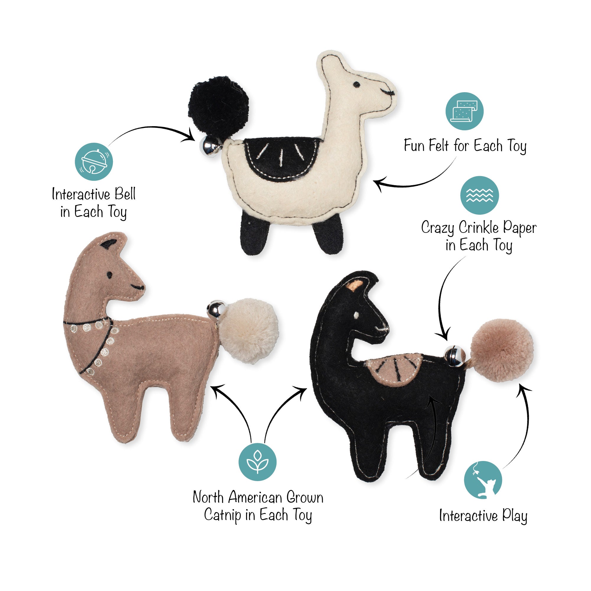 Llamas Just Say 3pc Mini Felt Cat Toy Set